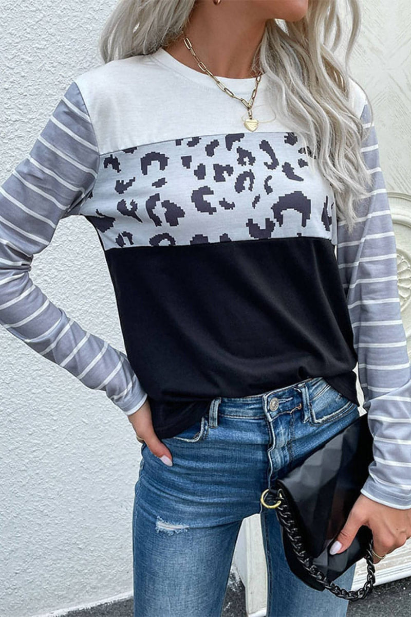 Mixed Print Round Neck Tee Shirt