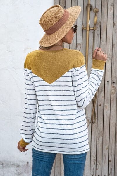 Striped Round Neck Long Sleeve T-Shirt