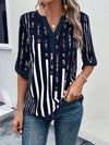 Striped Notched Half Sleeve Blouse