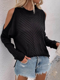 Cable-Knit Cold Shoulder Sweater - Everydayswear