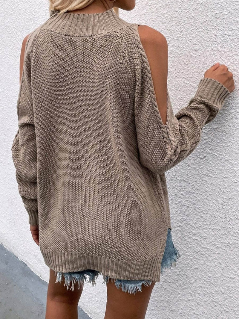 Cable-Knit Cold Shoulder Sweater - Everydayswear