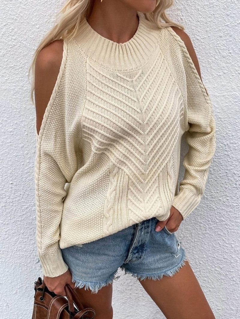 Cable-Knit Cold Shoulder Sweater - Everydayswear