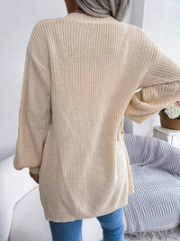 Cable-Knit Open Front Pocketed Cardigan - Everydayswear