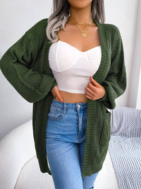 Cable-Knit Open Front Pocketed Cardigan - Everydayswear