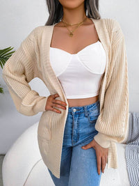 Cable-Knit Open Front Pocketed Cardigan - Everydayswear