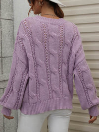 Cable-Knit Openwork Round Neck Sweater - Everydayswear