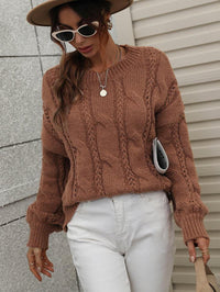 Cable-Knit Openwork Round Neck Sweater - Everydayswear