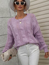 Cable-Knit Openwork Round Neck Sweater - Everydayswear