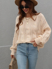 Cable-Knit Openwork Round Neck Sweater - Everydayswear