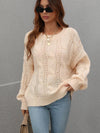 Cable-Knit Openwork Round Neck Sweater - Everydayswear