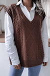 Cable-Knit Ribbed V-Neck Sweater Vest - Everydayswear