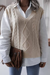 Cable-Knit Ribbed V-Neck Sweater Vest - Everydayswear