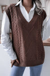 Cable-Knit Ribbed V-Neck Sweater Vest - Everydayswear