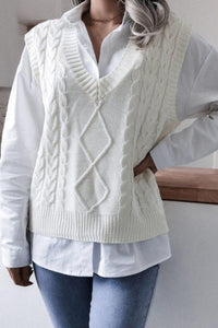 Cable-Knit Ribbed V-Neck Sweater Vest - Everydayswear