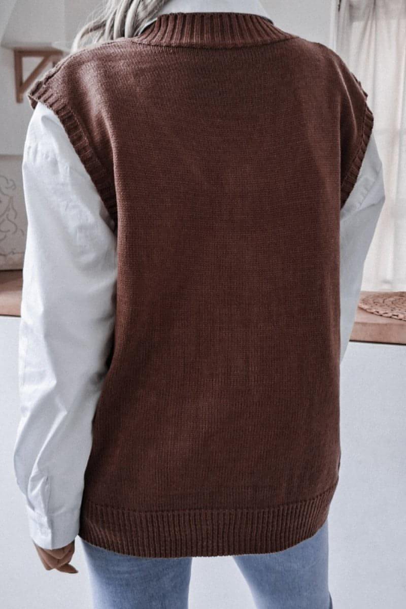 Cable-Knit Ribbed V-Neck Sweater Vest - Everydayswear