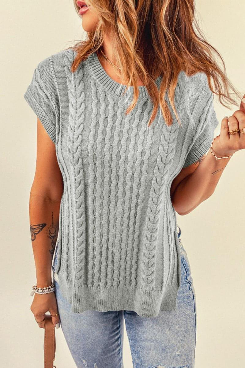 Cable-Knit Side Slit Sweater Vest - Everydayswear