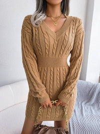 Cable-Knit V-Neck Mini Sweater Dress - Everydayswear