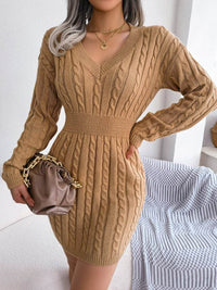 Cable-Knit V-Neck Mini Sweater Dress - Everydayswear