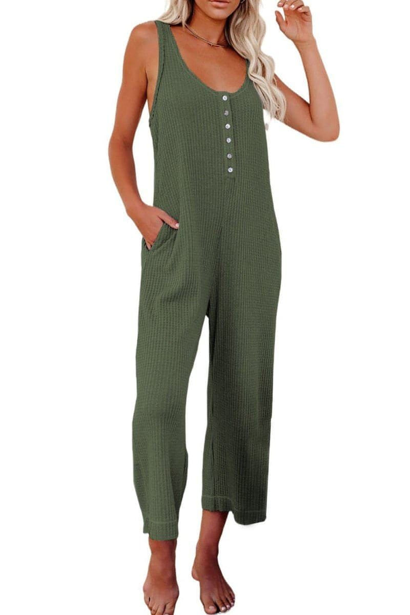 Casual Green Pocketed Thermal Sleeveless Jumpsuit - Everydayswear