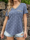 Glitter V-Neck Short Sleeve Tee Shirt