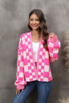 Checkered Open Front Drop Shoulder Cardigan - Everydayswear