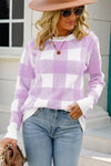 Checkered Ribbed Trim Knit Pullover - Everydayswear