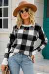 Checkered Ribbed Trim Knit Pullover - Everydayswear