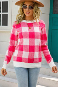 Checkered Ribbed Trim Knit Pullover - Everydayswear