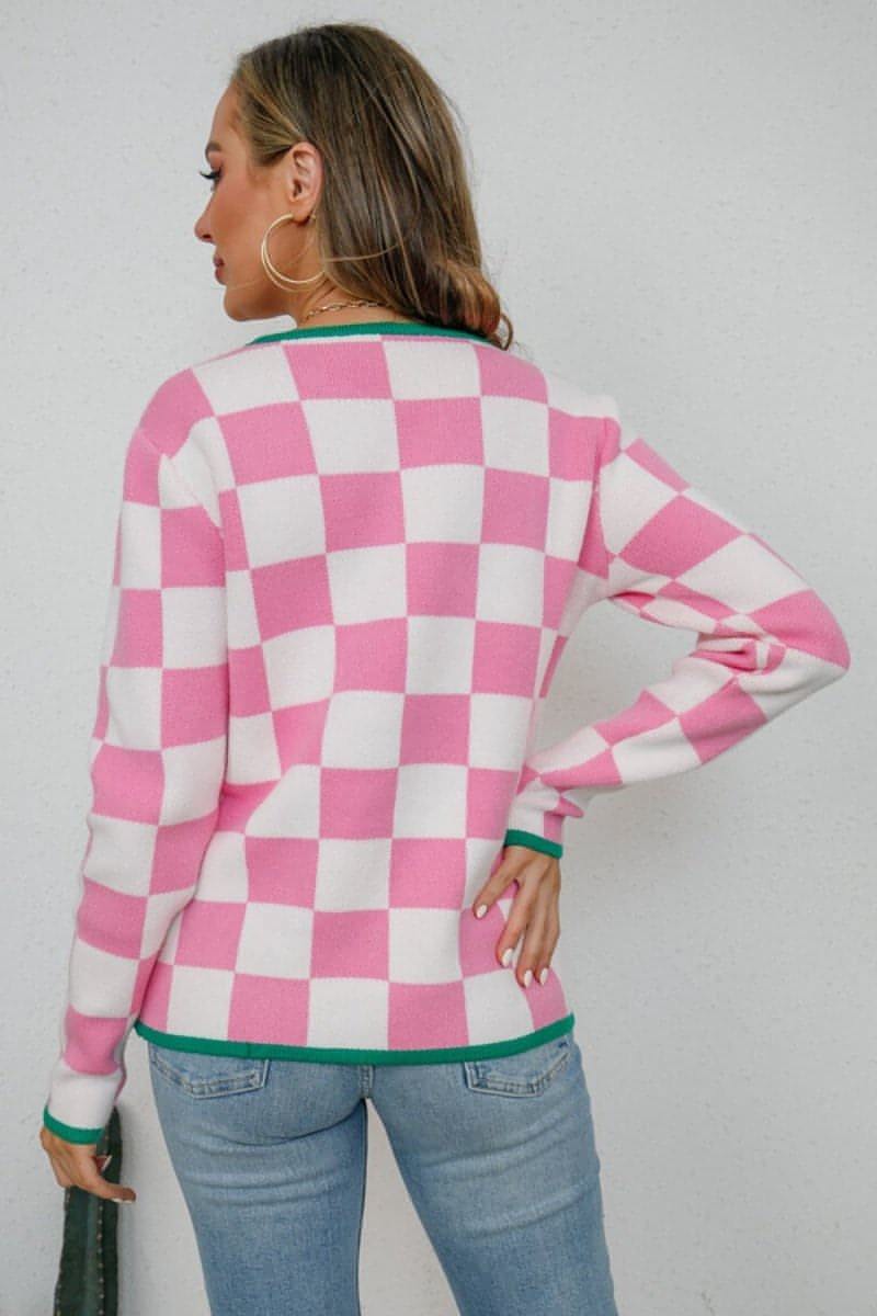 Checkered Round Neck Sweater - Everydayswear