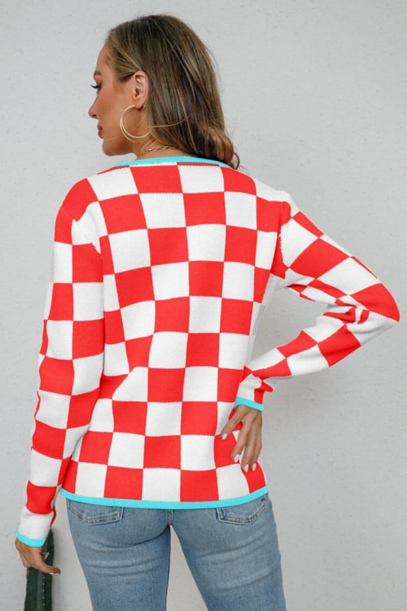 Checkered Round Neck Sweater - Everydayswear