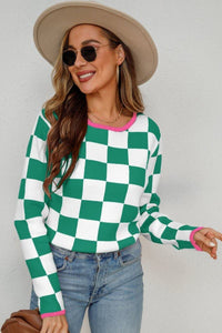 Checkered Round Neck Sweater - Everydayswear