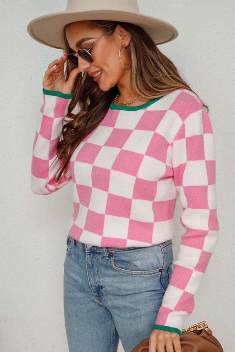 Checkered Round Neck Sweater - Everydayswear