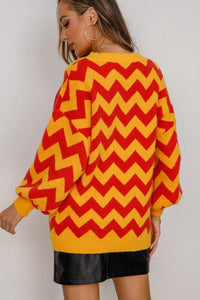 Chevron Lantern Sleeve Tunic Sweater - Everydayswear