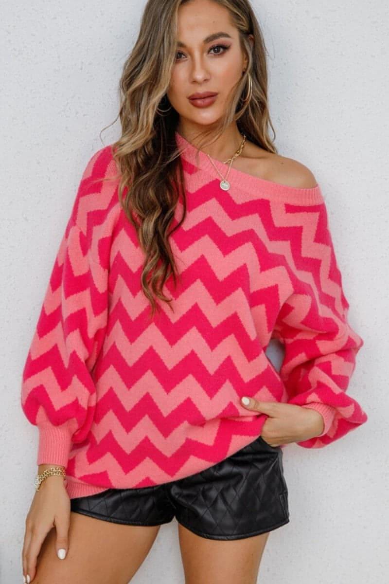 Chevron Lantern Sleeve Tunic Sweater - Everydayswear