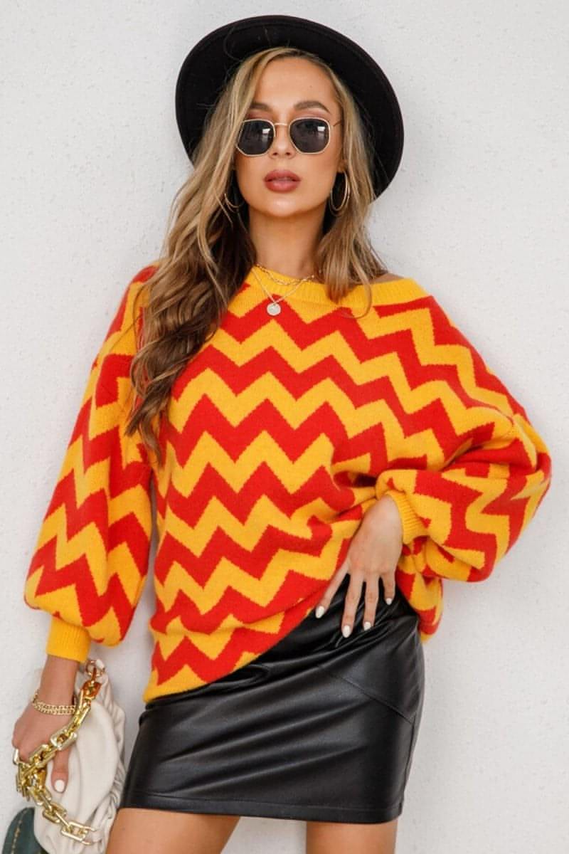 Chevron Lantern Sleeve Tunic Sweater - Everydayswear