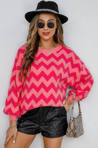 Chevron Lantern Sleeve Tunic Sweater - Everydayswear