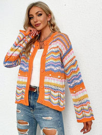 Chevron Stripes Openwork Cardigan - Everydayswear