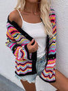 Chevron Stripes Openwork Cardigan - Everydayswear