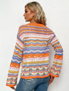 Chevron Stripes Openwork Cardigan - Everydayswear