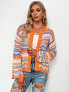 Chevron Stripes Openwork Cardigan - Everydayswear