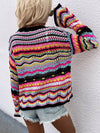 Chevron Stripes Openwork Cardigan - Everydayswear