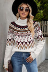 Chevron Turtleneck Ribbed Trim Sweater - Everydayswear