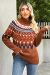 Chevron Turtleneck Ribbed Trim Sweater - Everydayswear