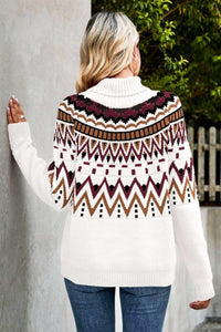 Chevron Turtleneck Ribbed Trim Sweater - Everydayswear