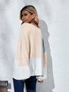 Color Block Balloon Sleeve Boat Neck Sweater - Everydayswear