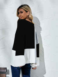 Color Block Balloon Sleeve Boat Neck Sweater - Everydayswear