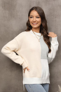 Color Block Crewneck Drop Shoulder Sweater - Everydayswear