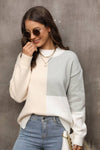 Color Block Crewneck Drop Shoulder Sweater - Everydayswear