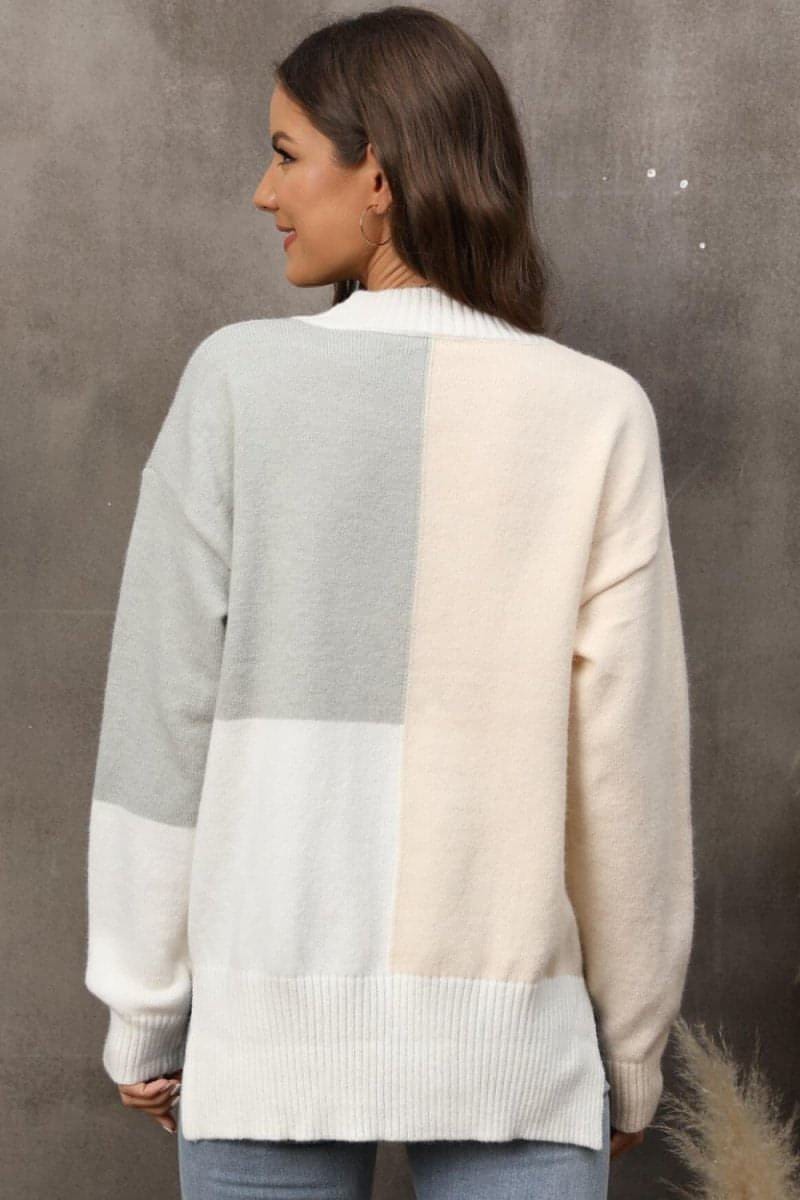 Color Block Crewneck Drop Shoulder Sweater - Everydayswear