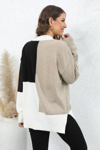 Color Block Crewneck Drop Shoulder Sweater - Everydayswear